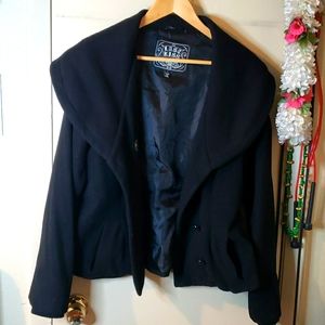 Last Kiss. Black polyester wool blend crop jacket.